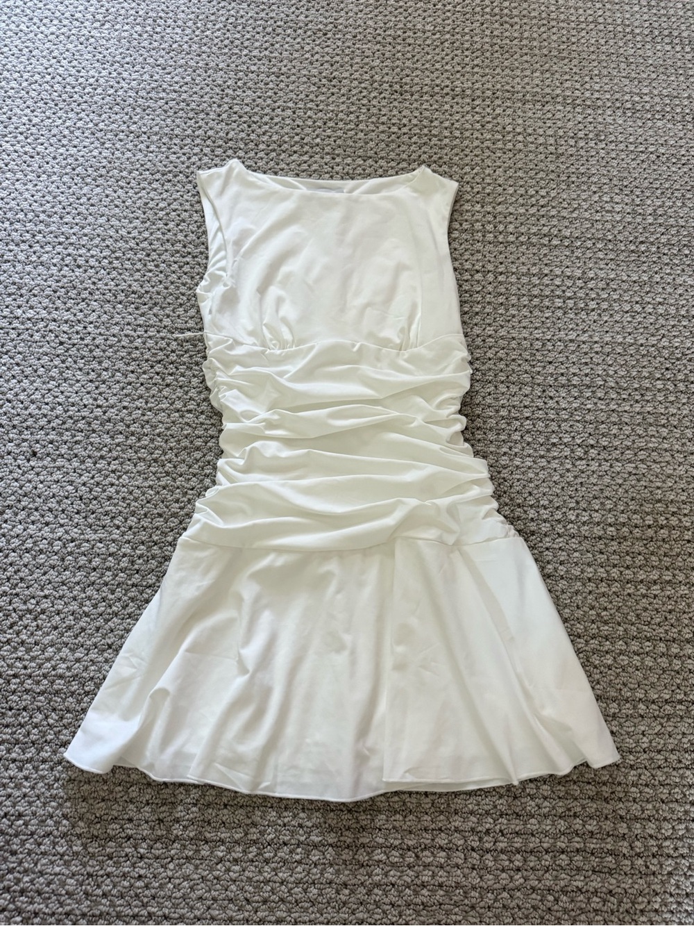 Peppermayo White Ruched Fit & Flare Mini Dress